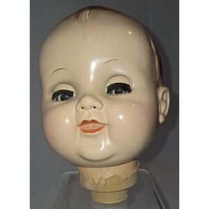 Vintage Ideal 22 Inch Plastic Celluloid Doll Head Wooden Base Halloween
